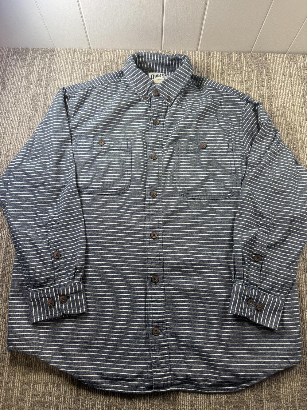 Duluth Trading Co Shirt Mens Large Blue Stripe Long Sleeve Button Down Casual
